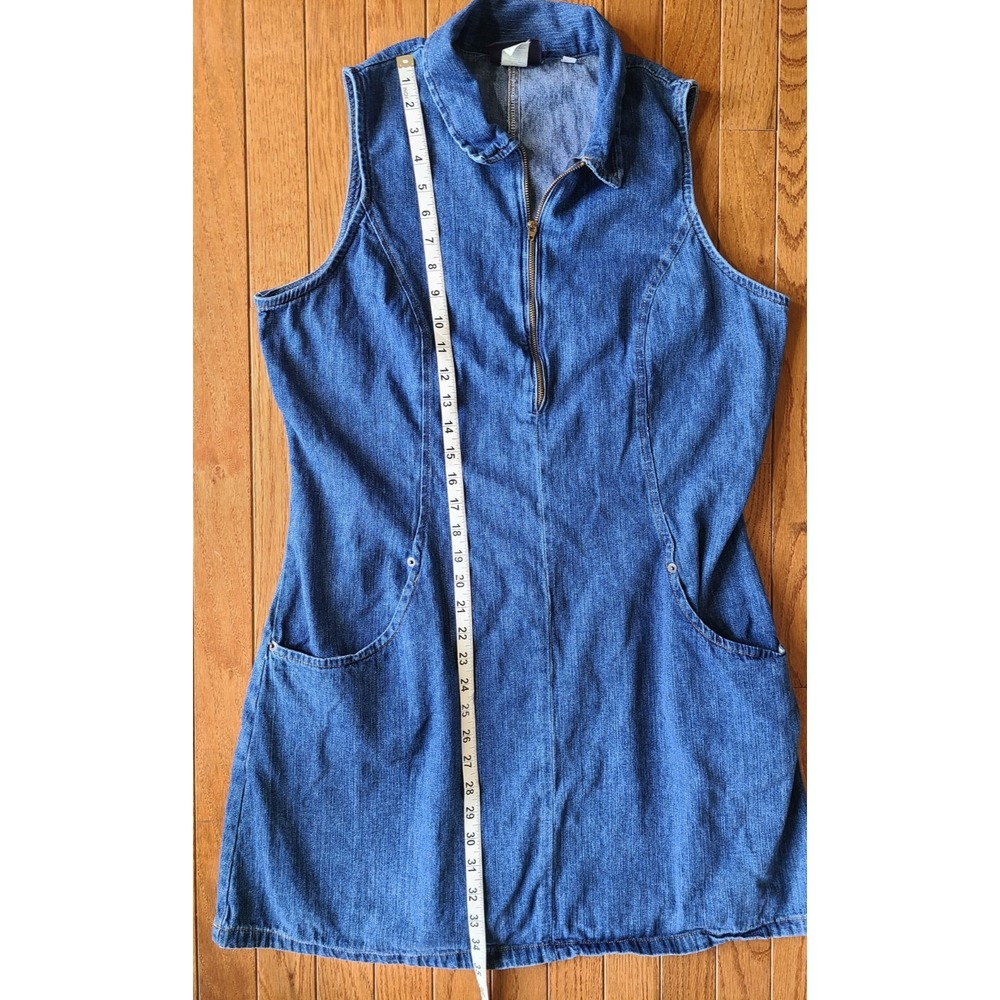 Vtg 90s Y2K Faded Glory Denim Jean 1/2 Zipper Jumper Dress Size Large Minimalist - Picture 4 of 9